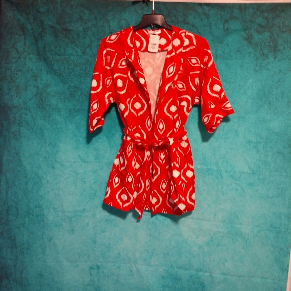 N Natori Ikat Printed Pique Belted Topper